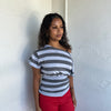 Grey Stripe Off Shoulder Knit Top - Size S