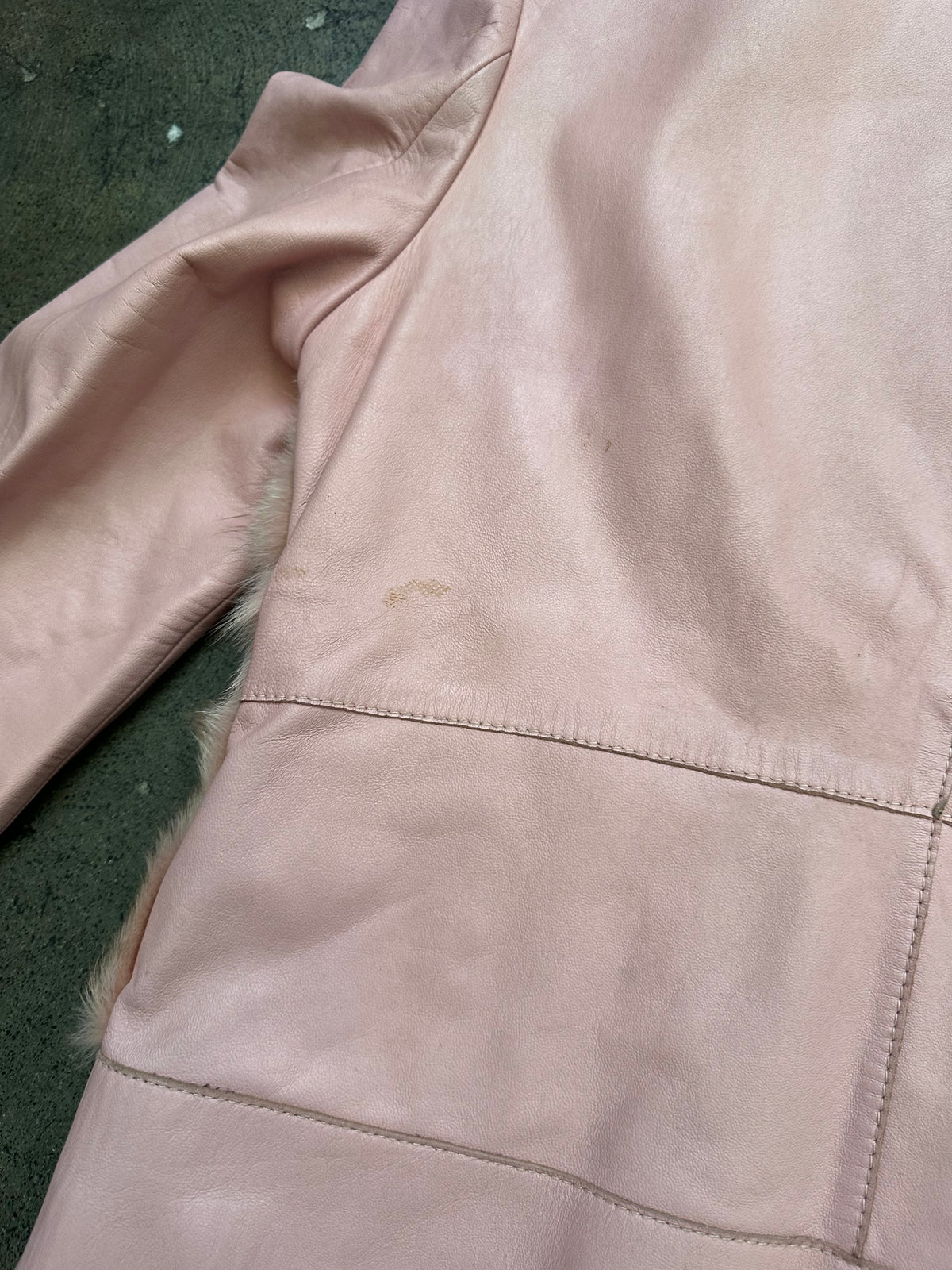 Baby Pink Real Fur & Leather Jacket - Size M