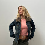 Faux Fur Collar Warm Wash Denim Jacket - Size M