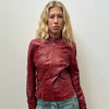 Red Leather Biker Style Jacket - Size M