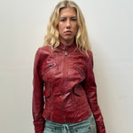 Red Leather Biker Style Jacket - Size M
