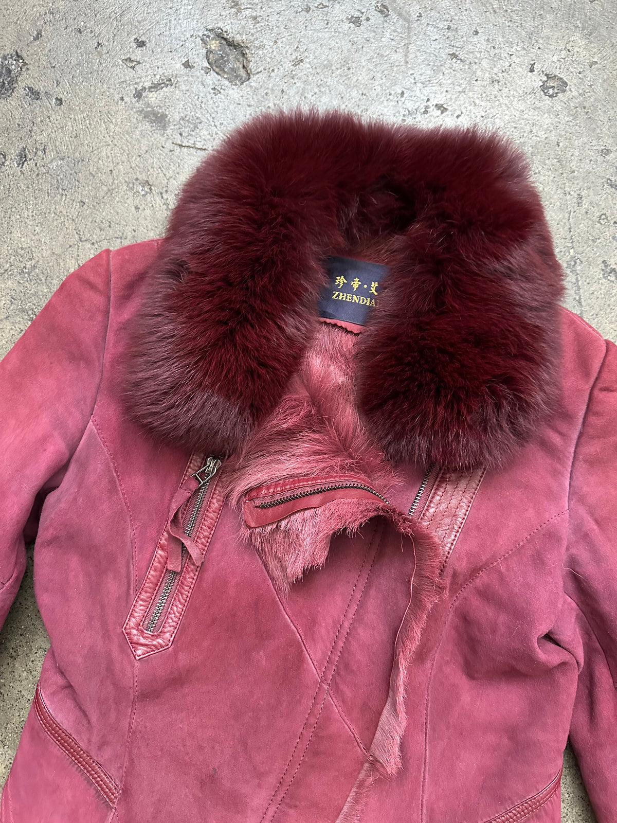Red Real Fur & Suede Coat - S