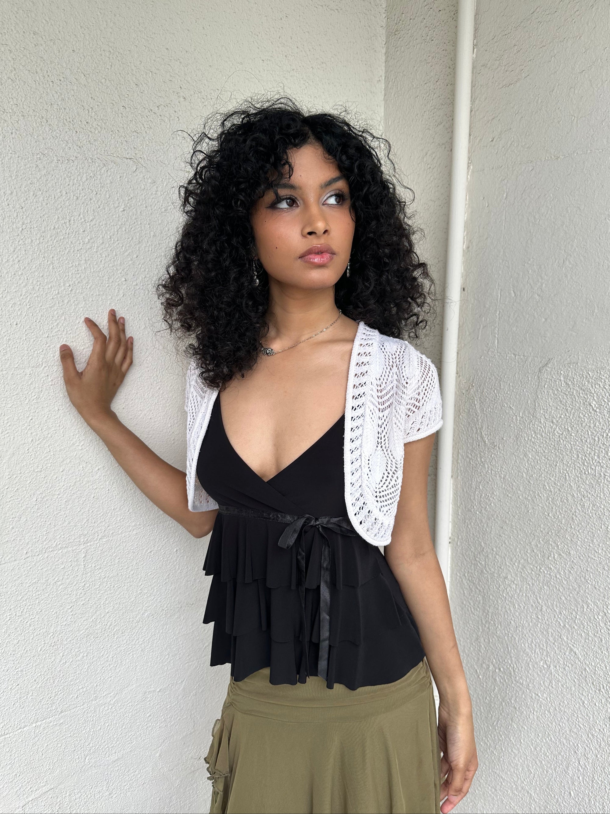 White Crochet Bolero Cardigan - Size S