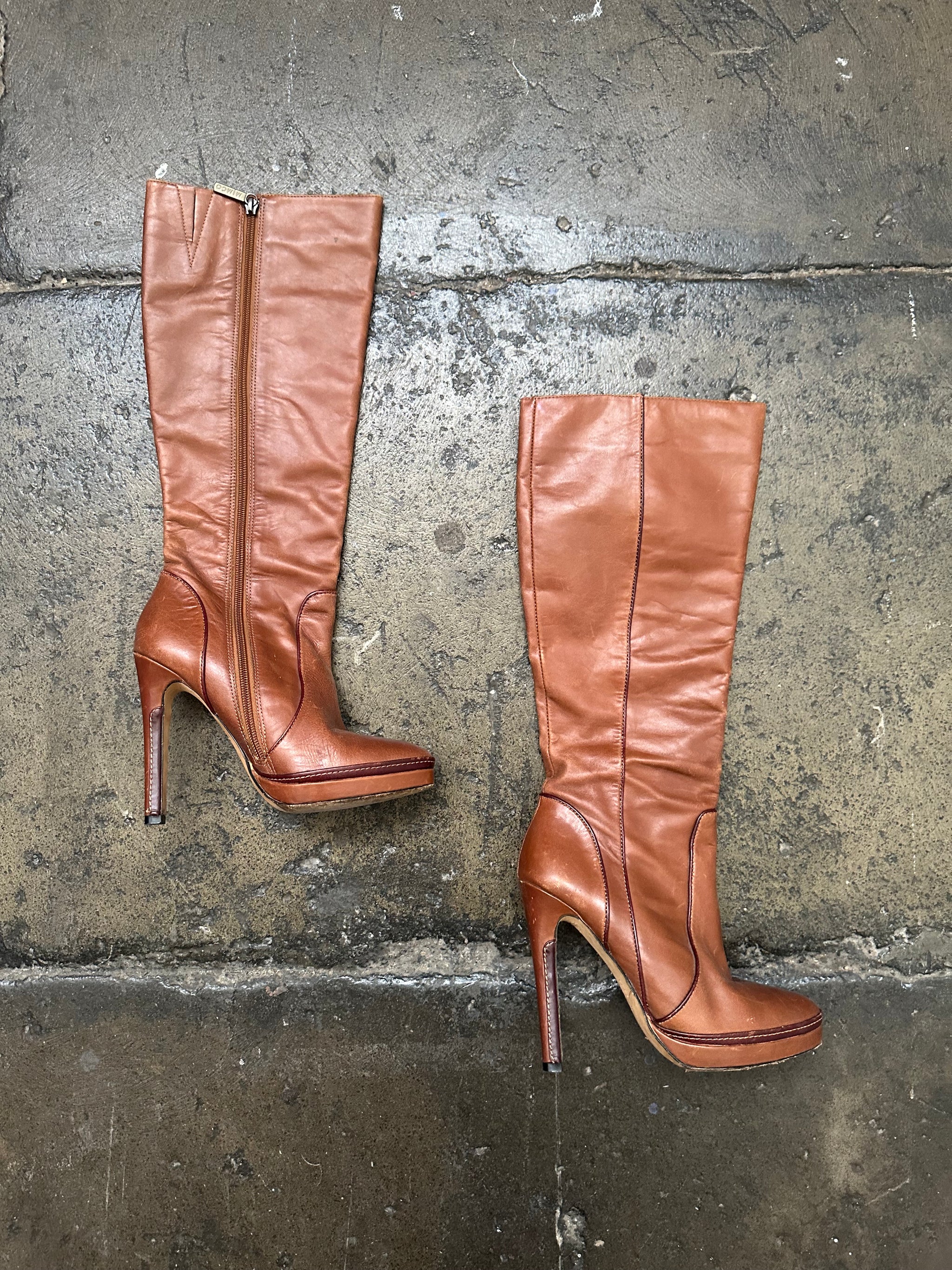 Brown Leather Stiletto Boots - Size 7