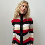 Multi Coloured Stripe Ribbed Zip Up - Size S/M