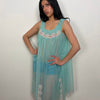 Turquoise Mesh & Cream Laze Sheer Dress - Size M