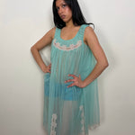 Turquoise Mesh & Cream Laze Sheer Dress - Size M