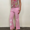 Baby Pink Flower Printed Bootleg Pants - Size M