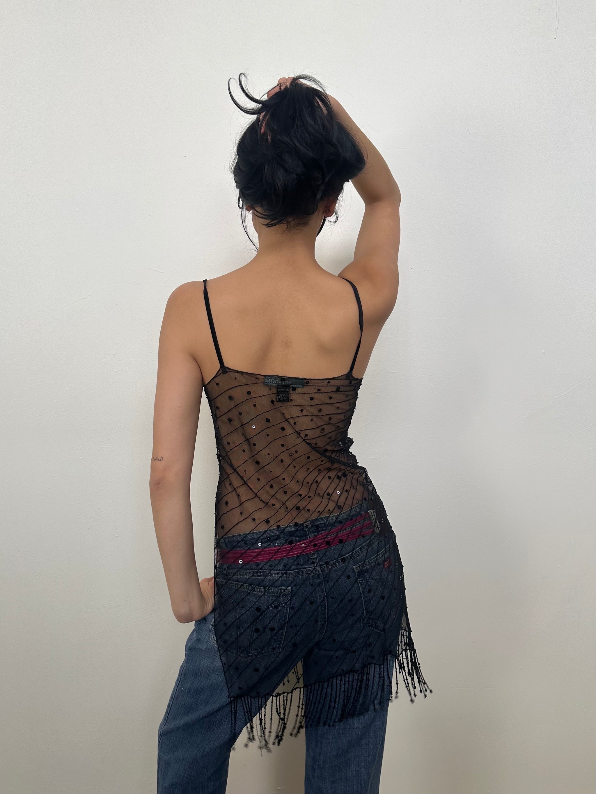 Roberto Cavalli Sheer Black Beaded Slip Dress - Size S