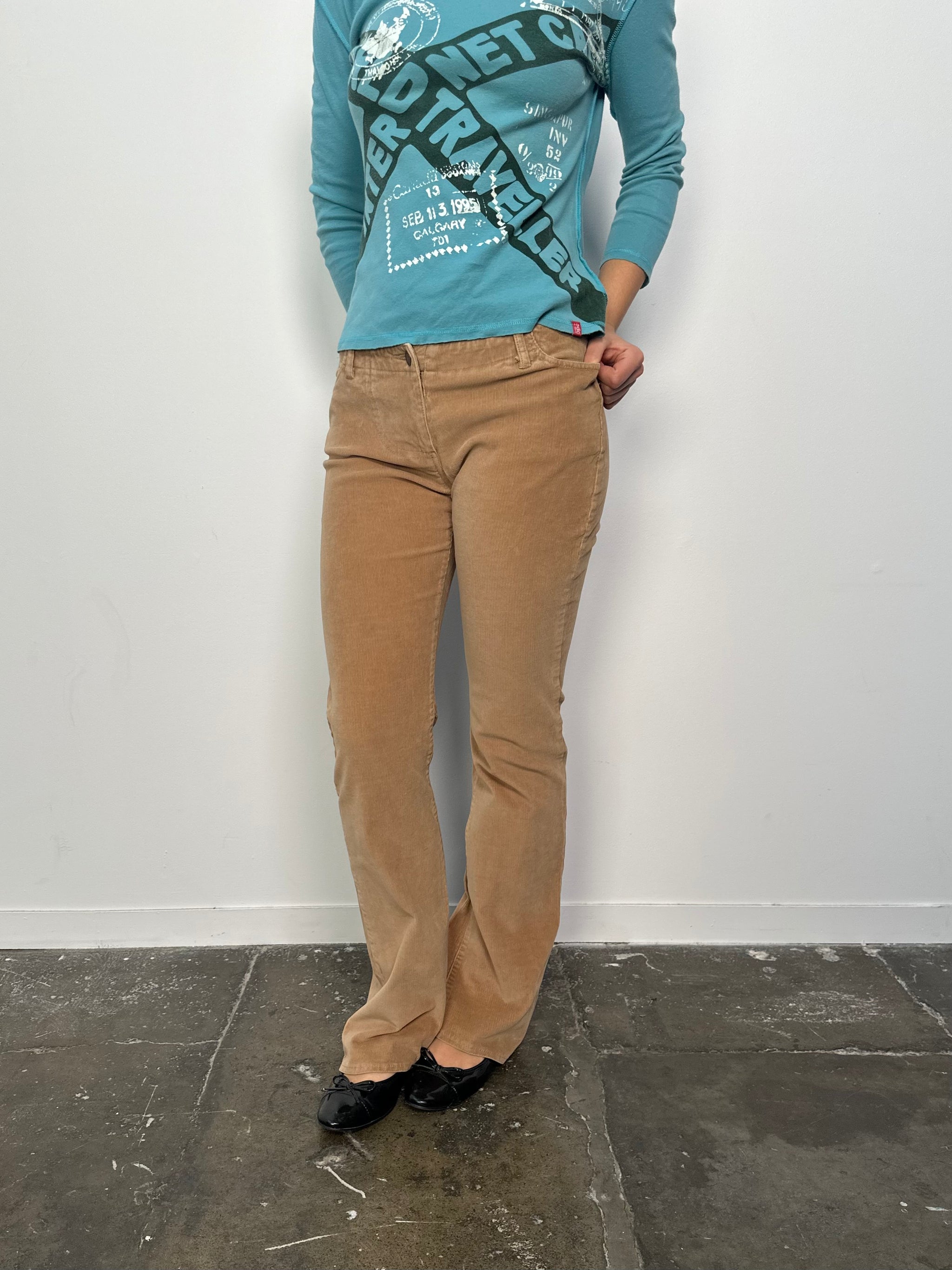 Guess Low-Rise Bootcut Tan Corduroy Pants - Size S