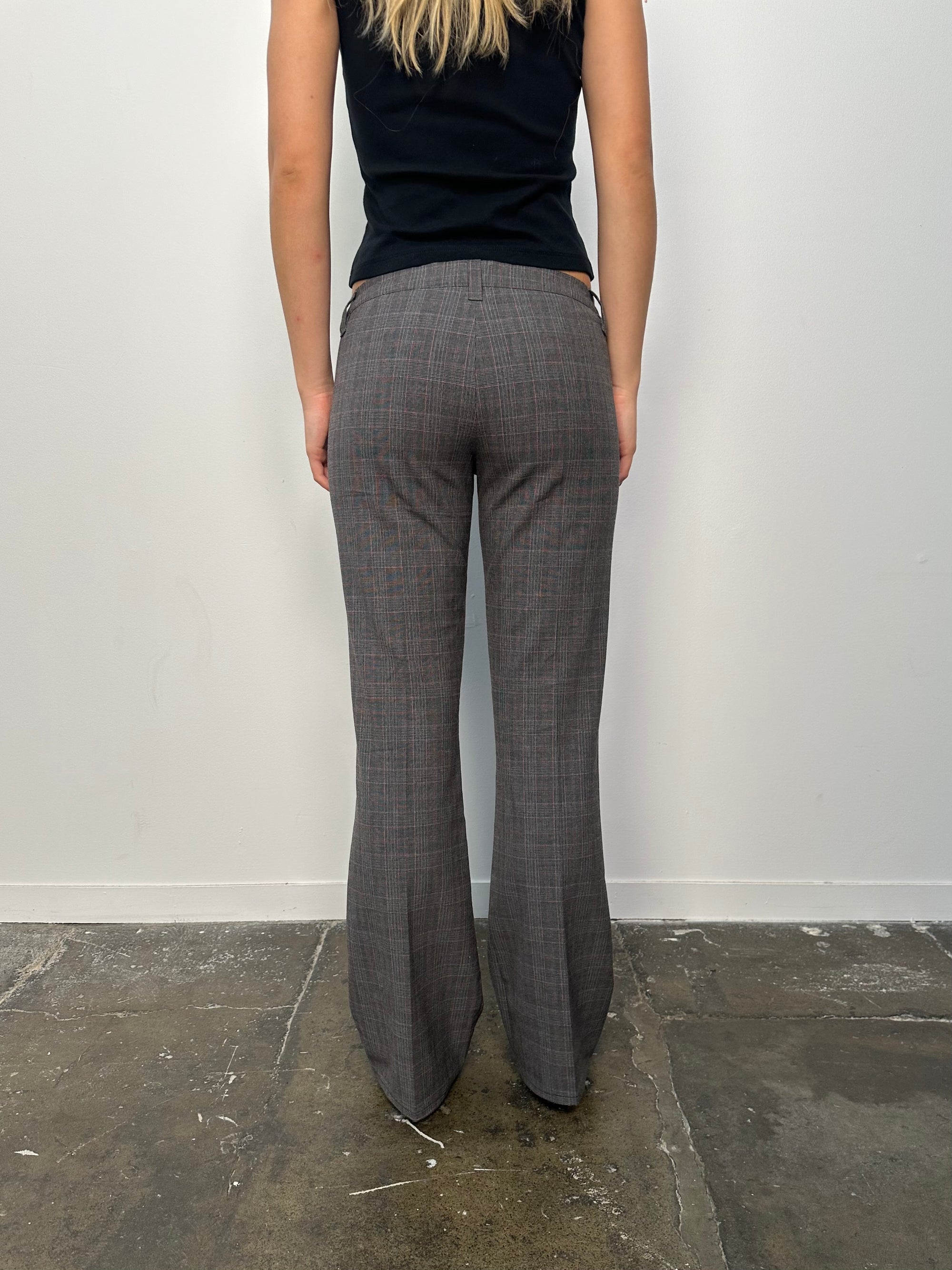 Low-rise Grey Check Suit Pants - Size S