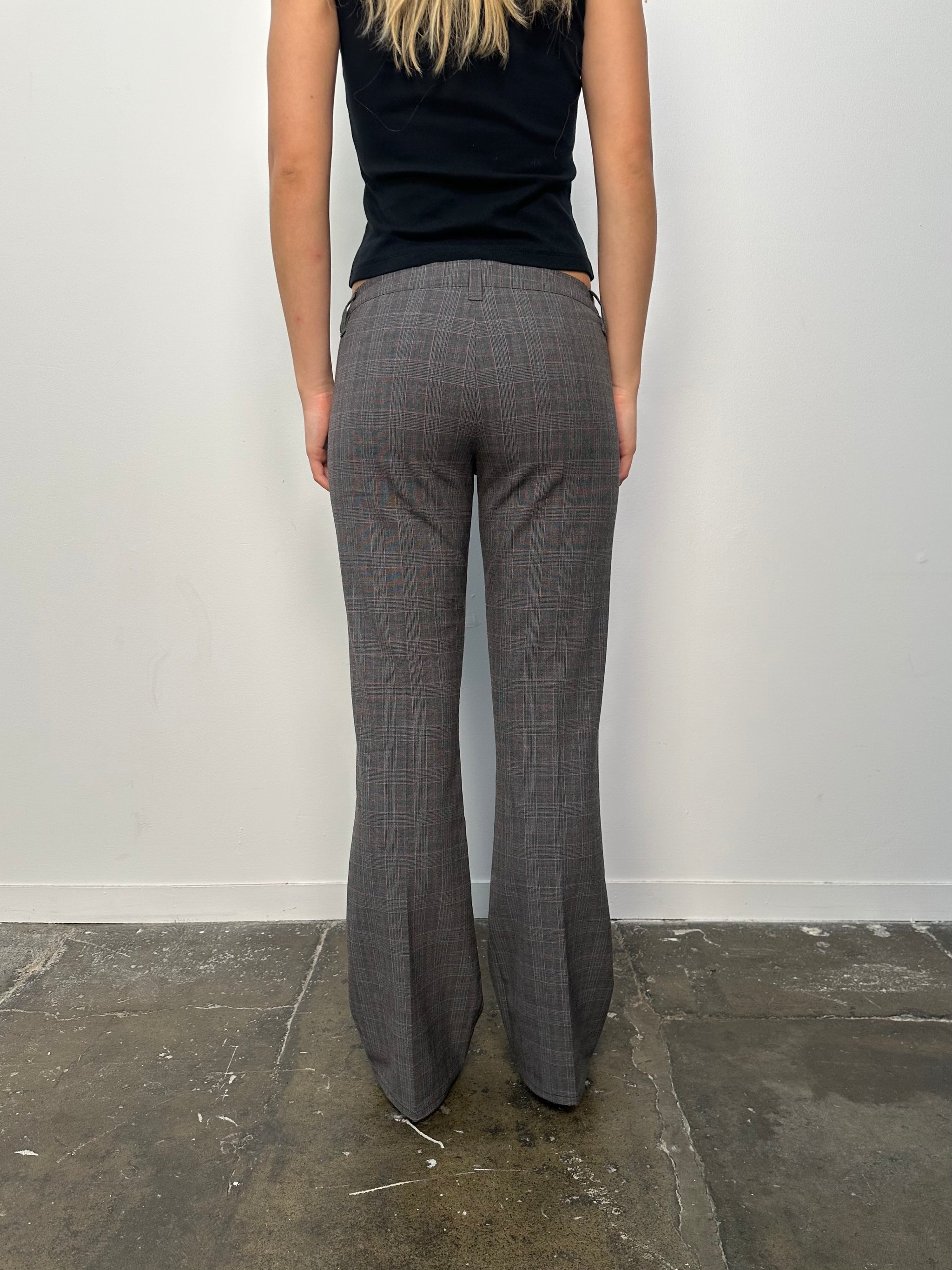Low-rise Grey Check Suit Pants - Size S