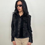 Black Velour Panel Napoleon Jacket - Size 12