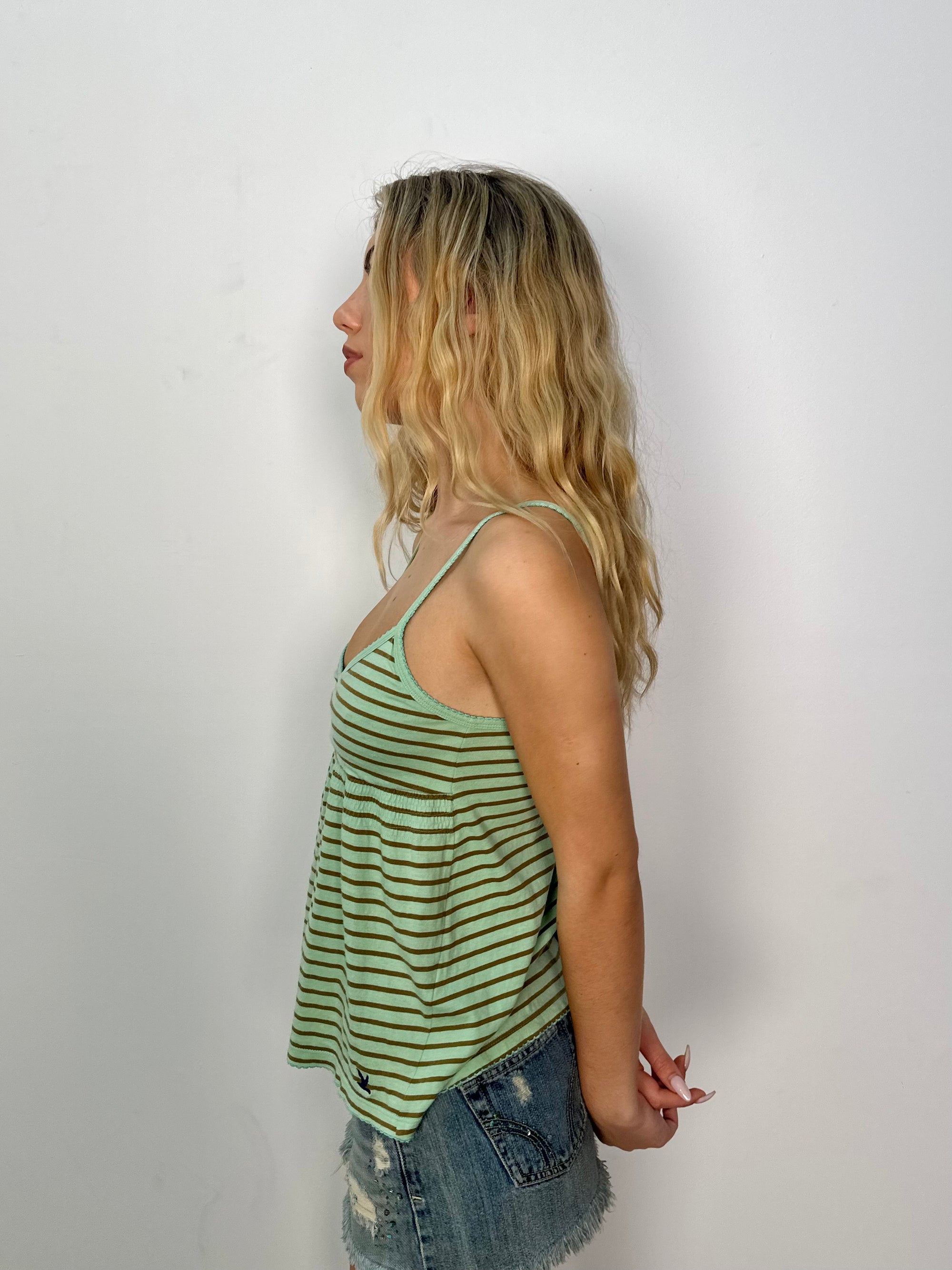 Green & Brown Striped Cami Top - Size S
