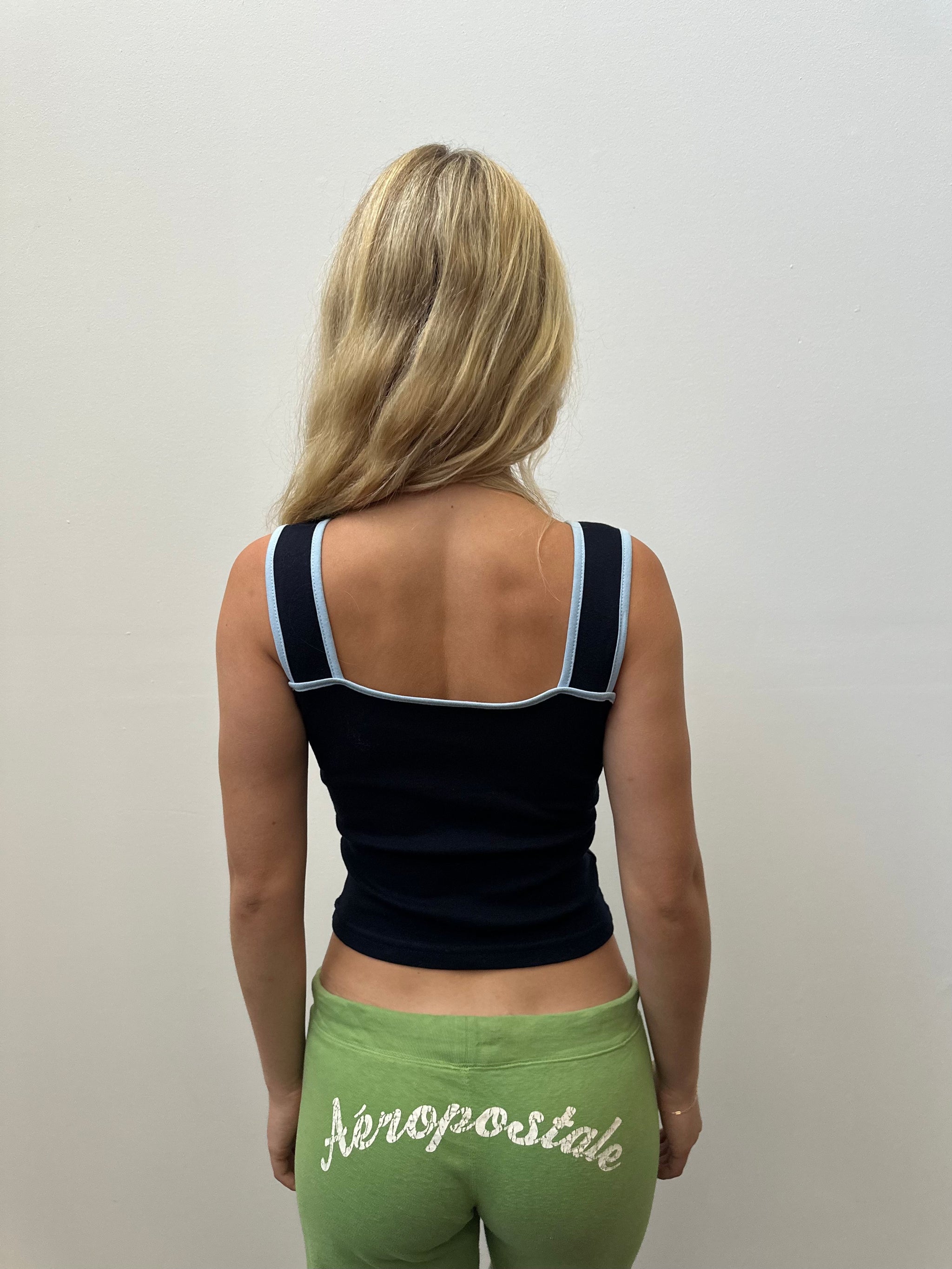 Navy & Baby Blue Trimmed Tank Top - Size XS