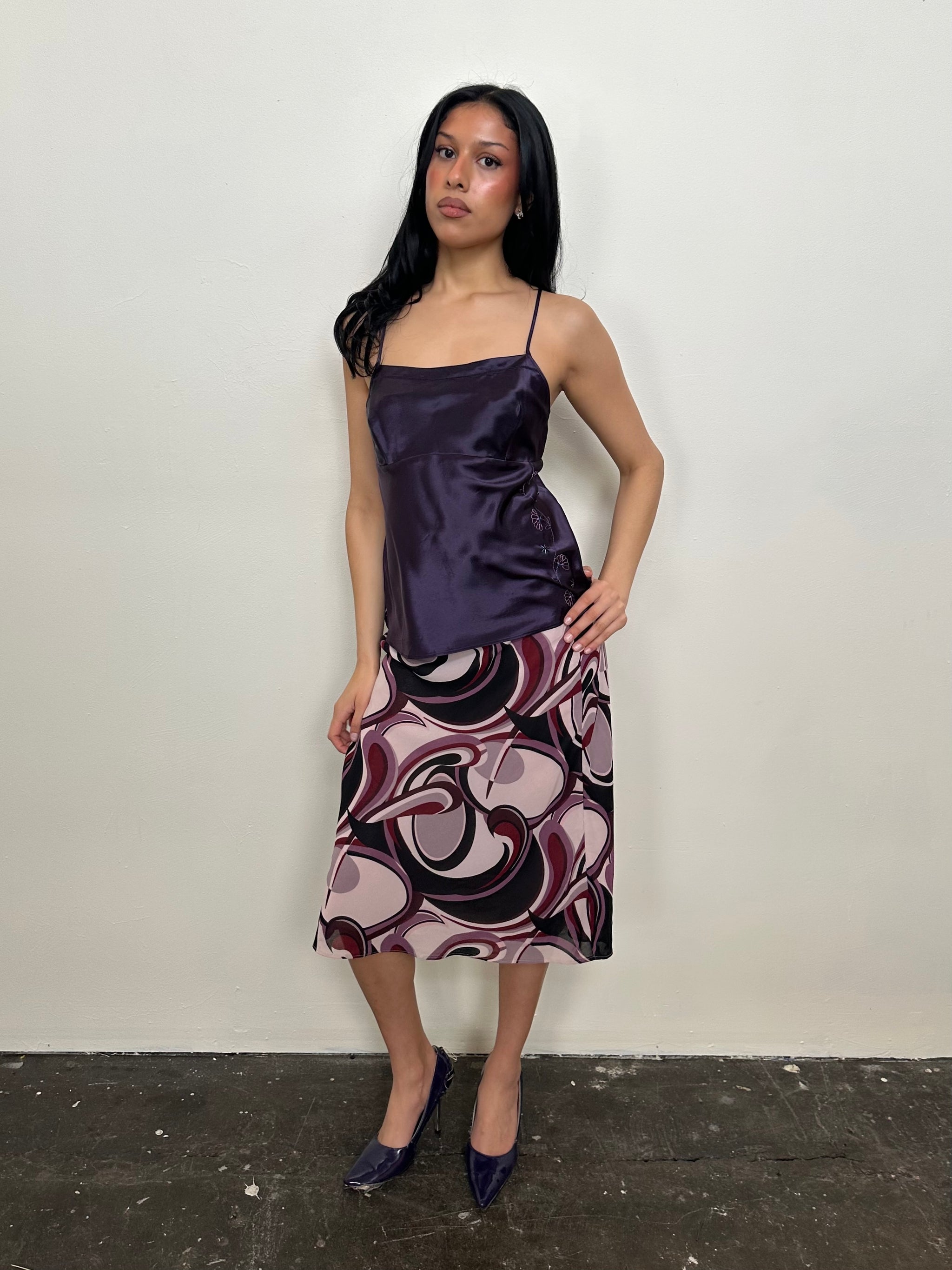 Purple Abstract Swirl Pattern Midi Skirt - Size XS