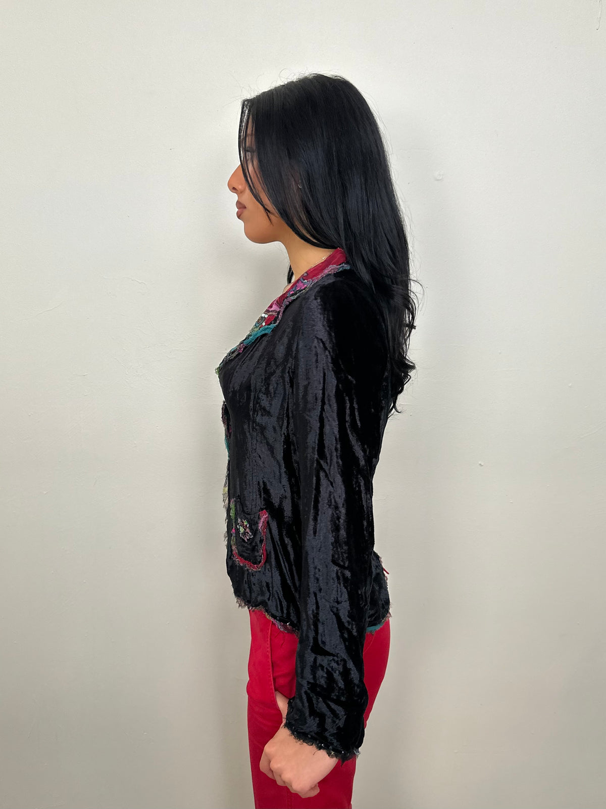 Reversible Black Velour & Paisley Print Blazer - Size S
