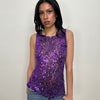 Purple Sequin Crochet Tank Top - Size L