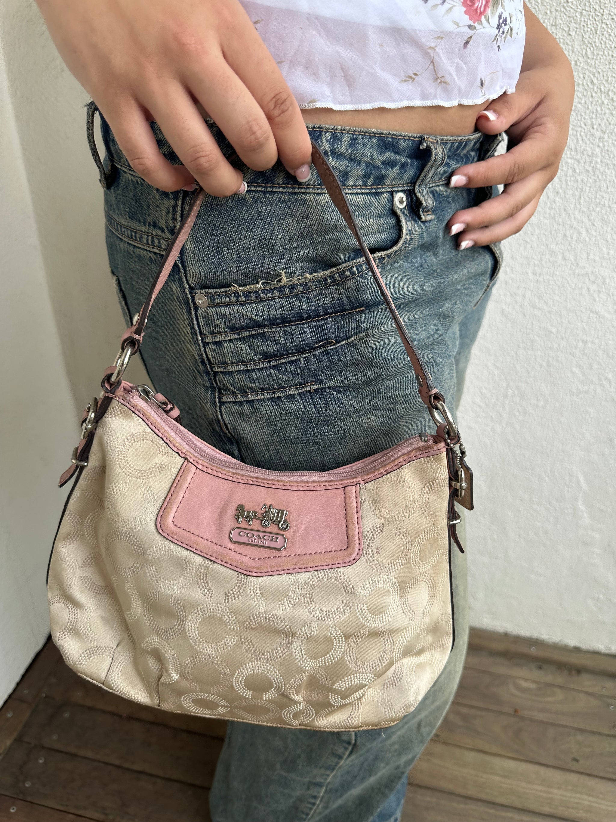 Vintage Coach Cream Monogram Mini Bag