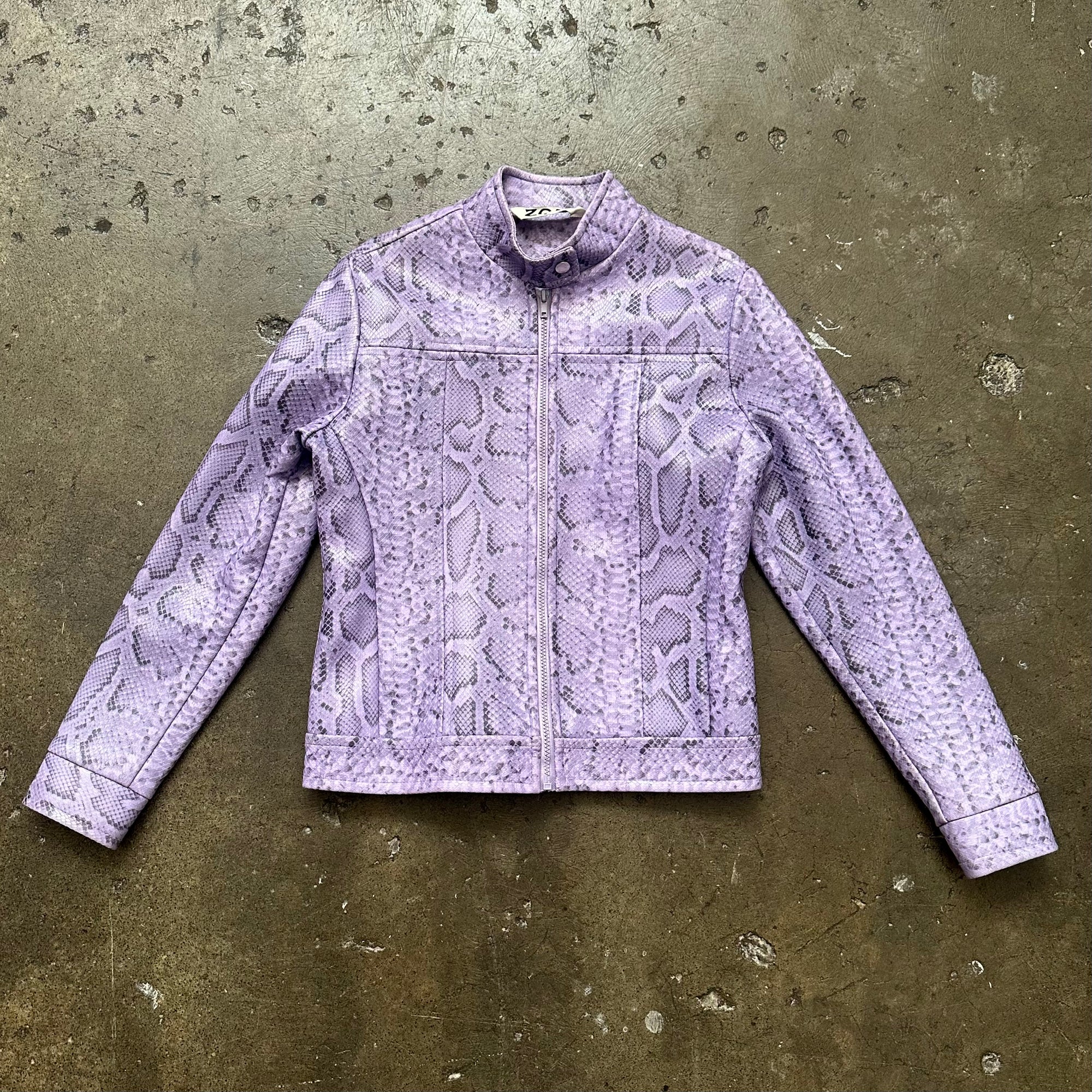 Lilac Snake Print Faux Leather Moto Jacket - Size S