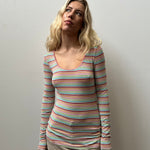 Pastel Multicoloured Stripe Long Sleeve Top - Size M