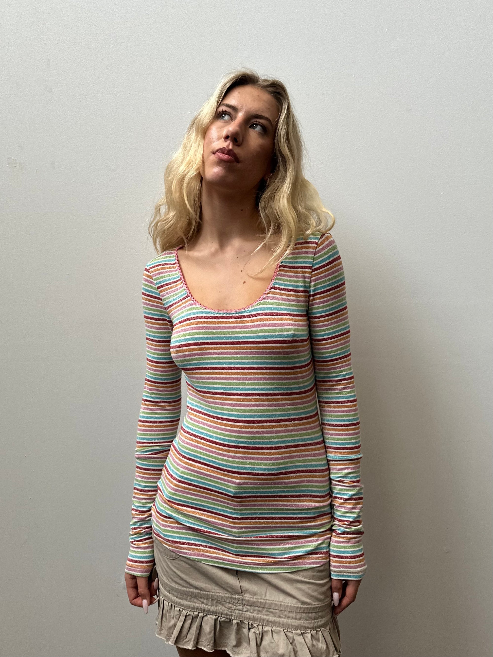 Pastel Multicoloured Stripe Long Sleeve Top - Size M