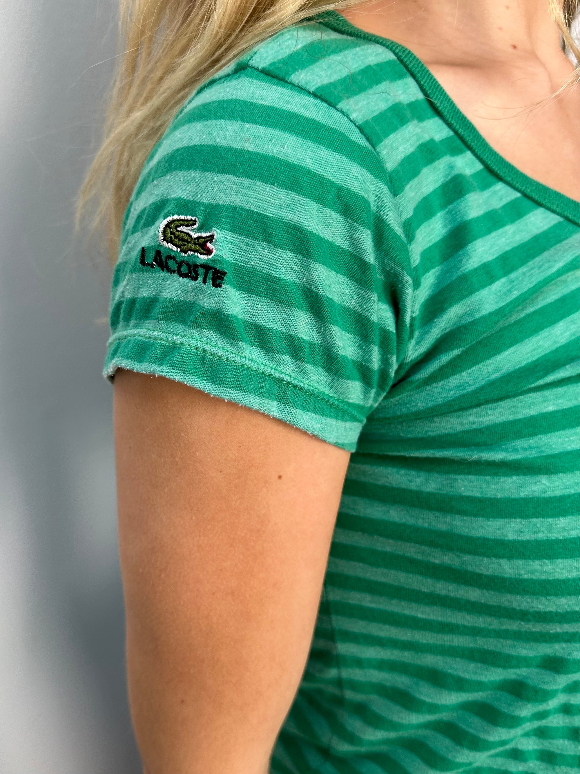Lacoste Green Stripe T-Shirt - Size S