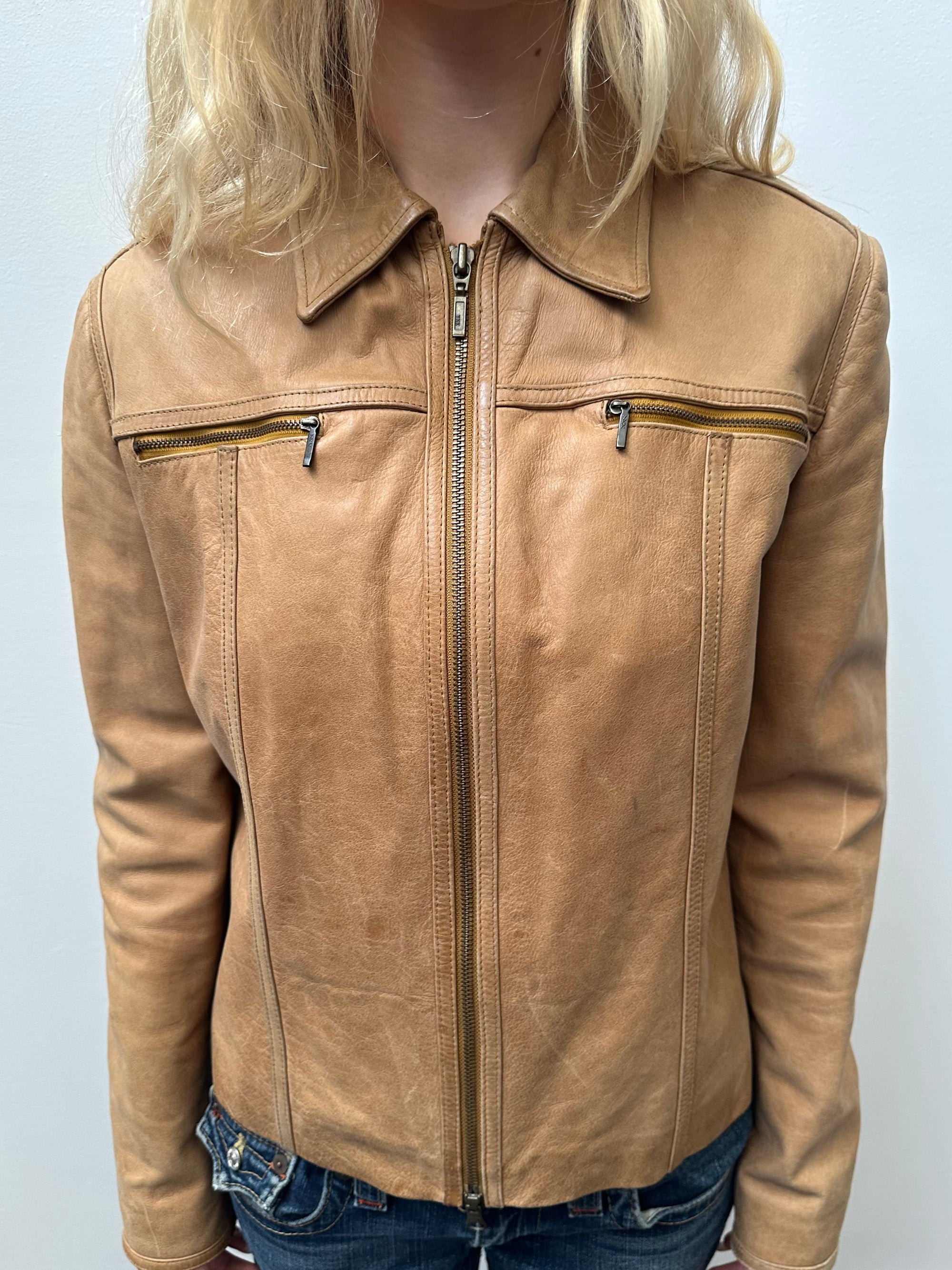 Tan Leather Jacket - Size M