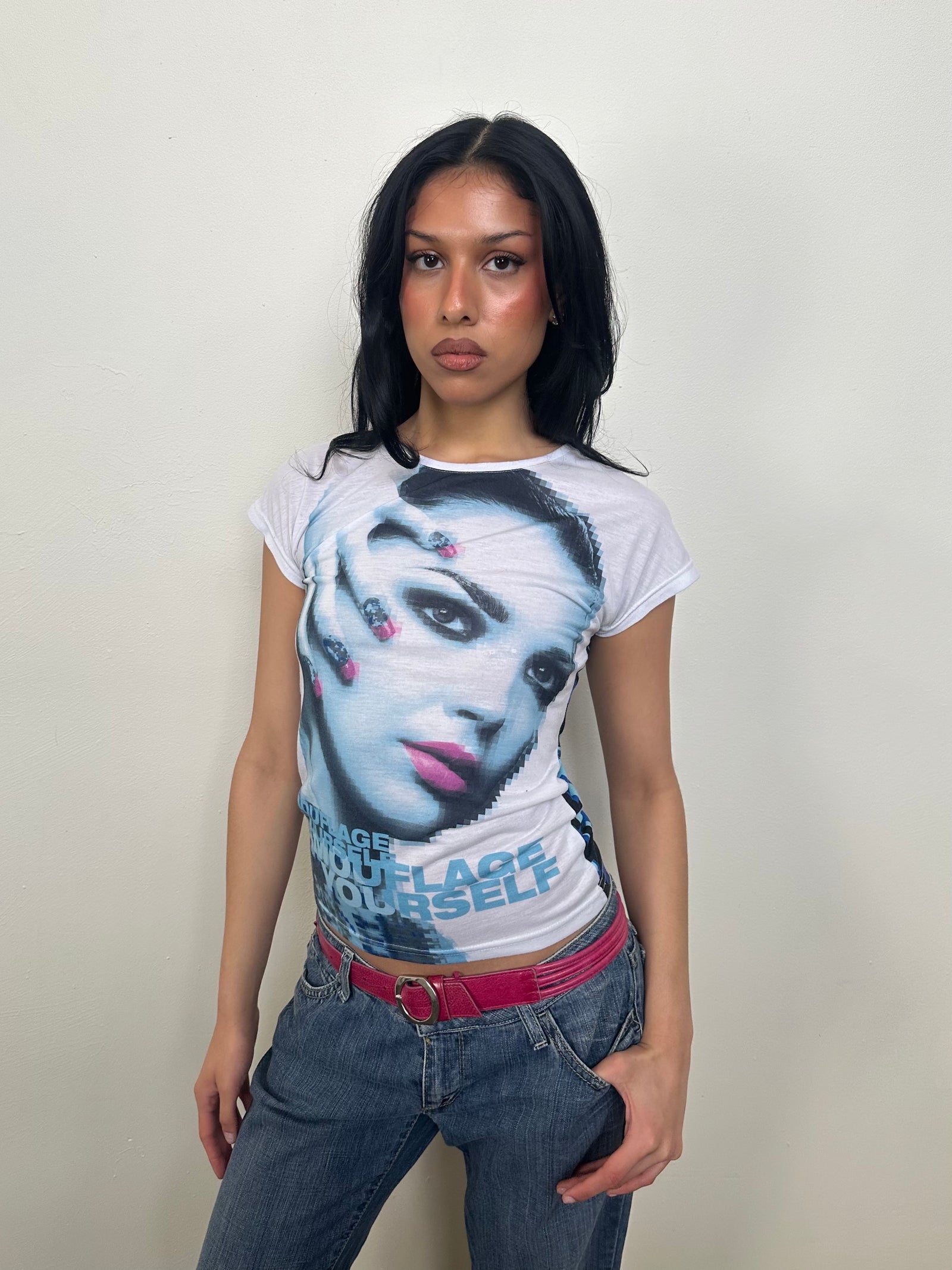 Blue & Pink Graphic Print T-Shirt - Size S