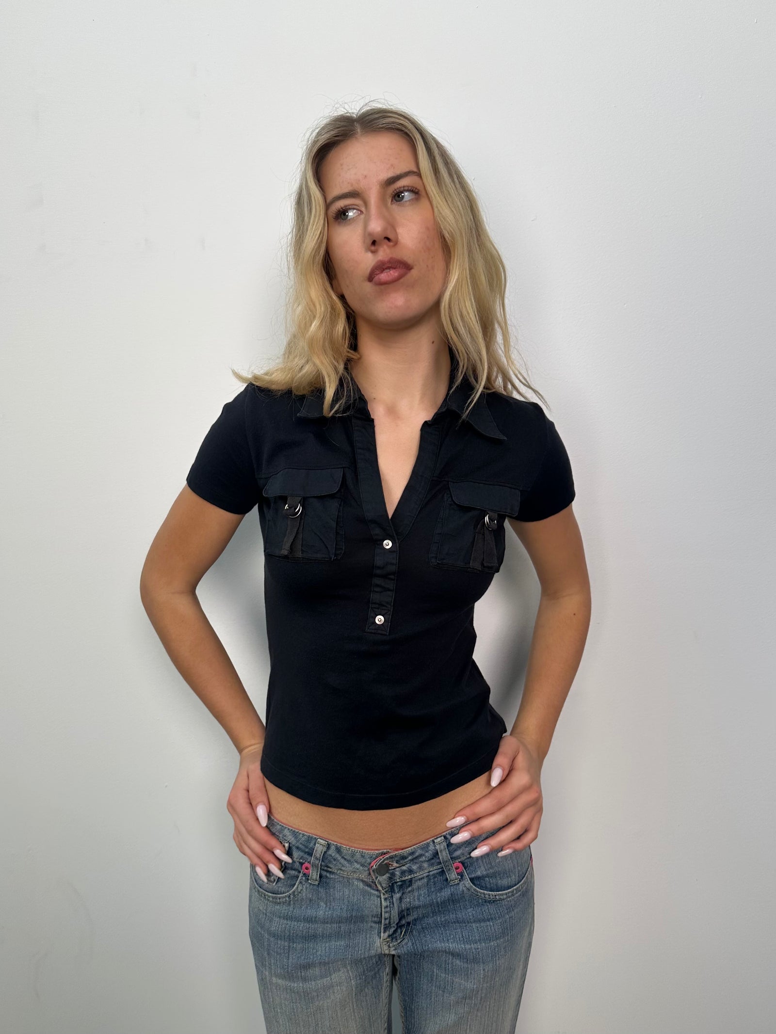 Black Utility Polo Top - Size M