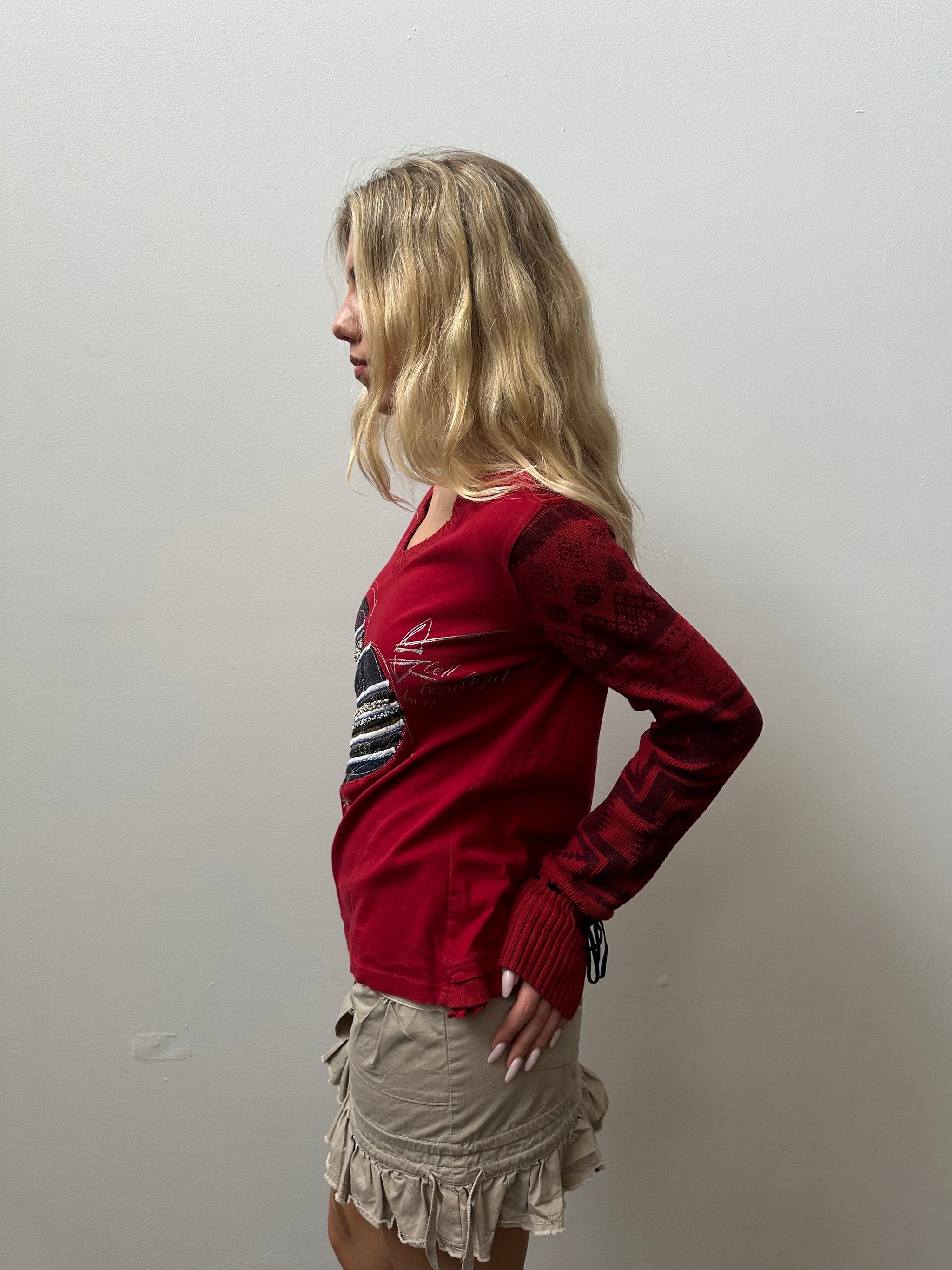 Desigual Red Graphic Long Sleeve Top - SIze L