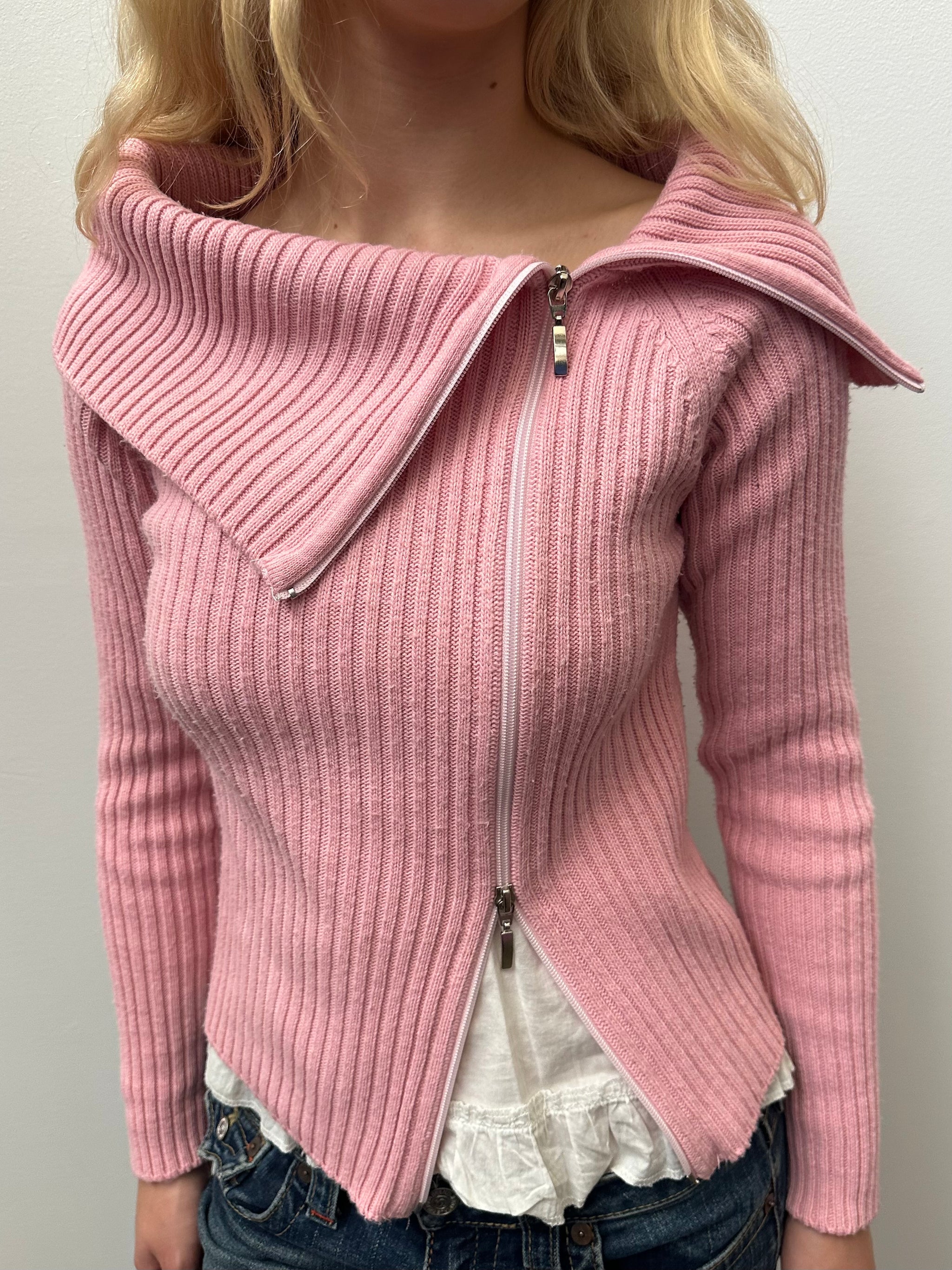Baby Pink Ribbed Double Zip - Size M