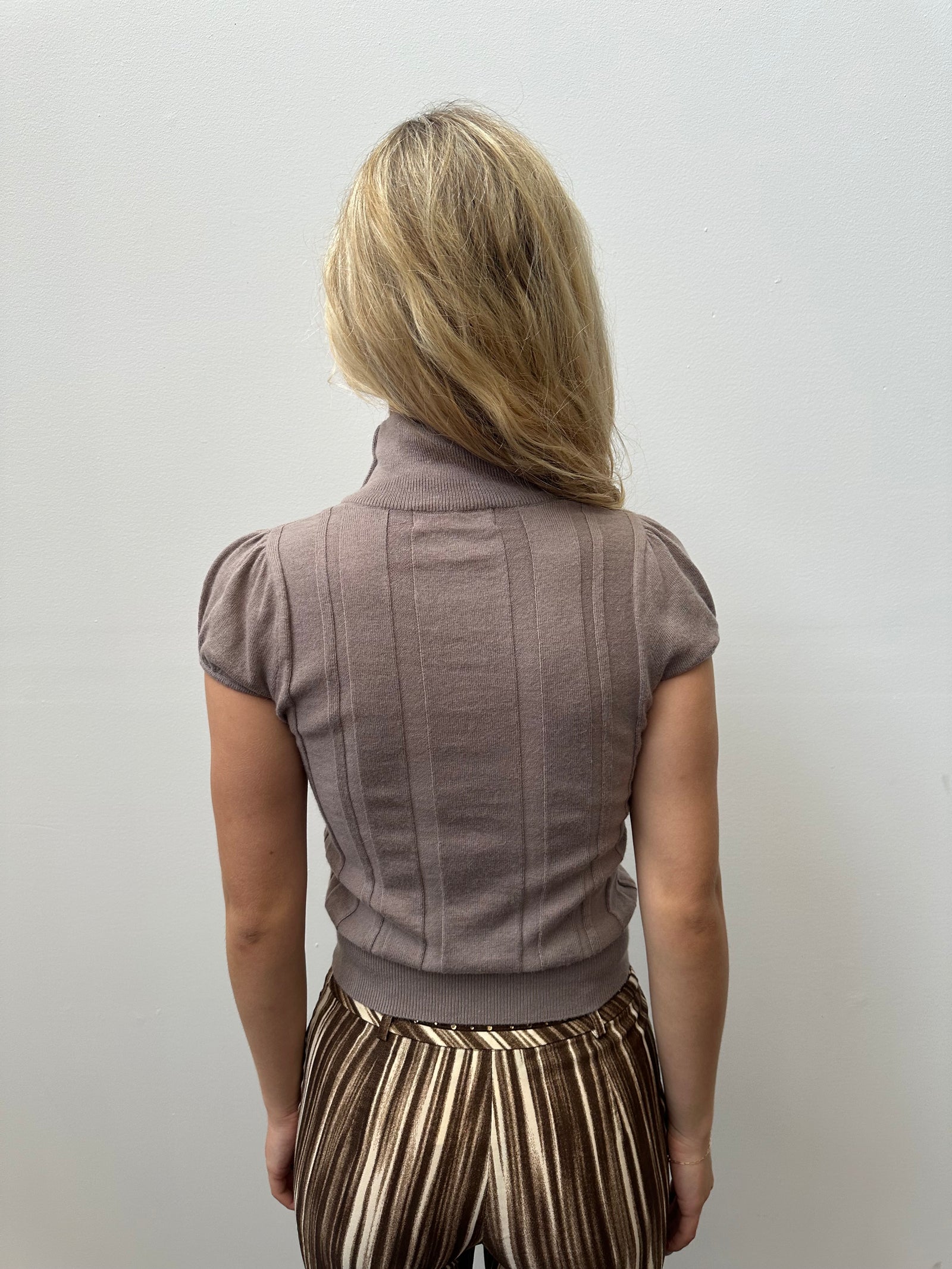 Light Brown Button Turtleneck Knitted Top - Size XS