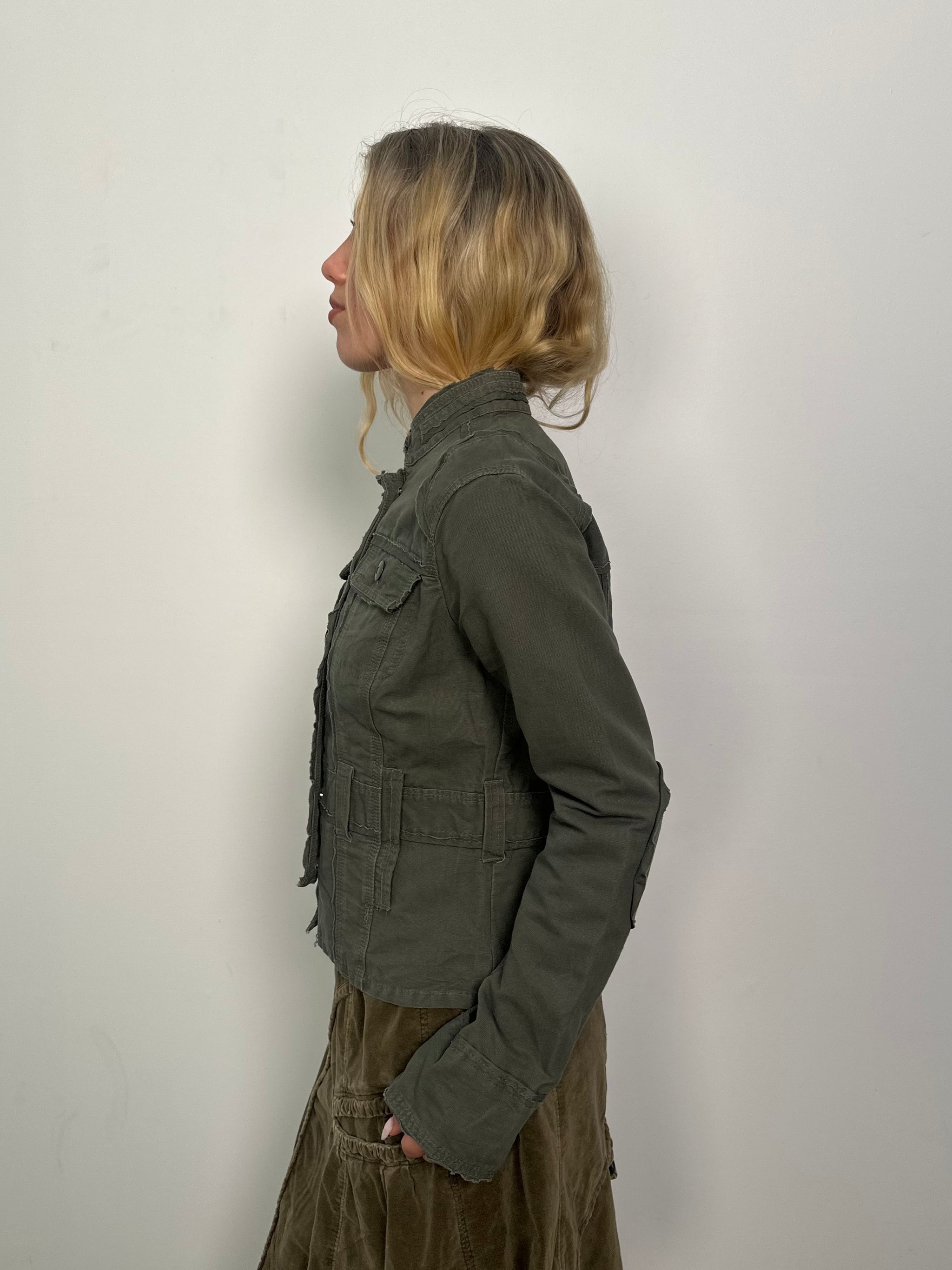 Khaki Military Style Jacket - Size M