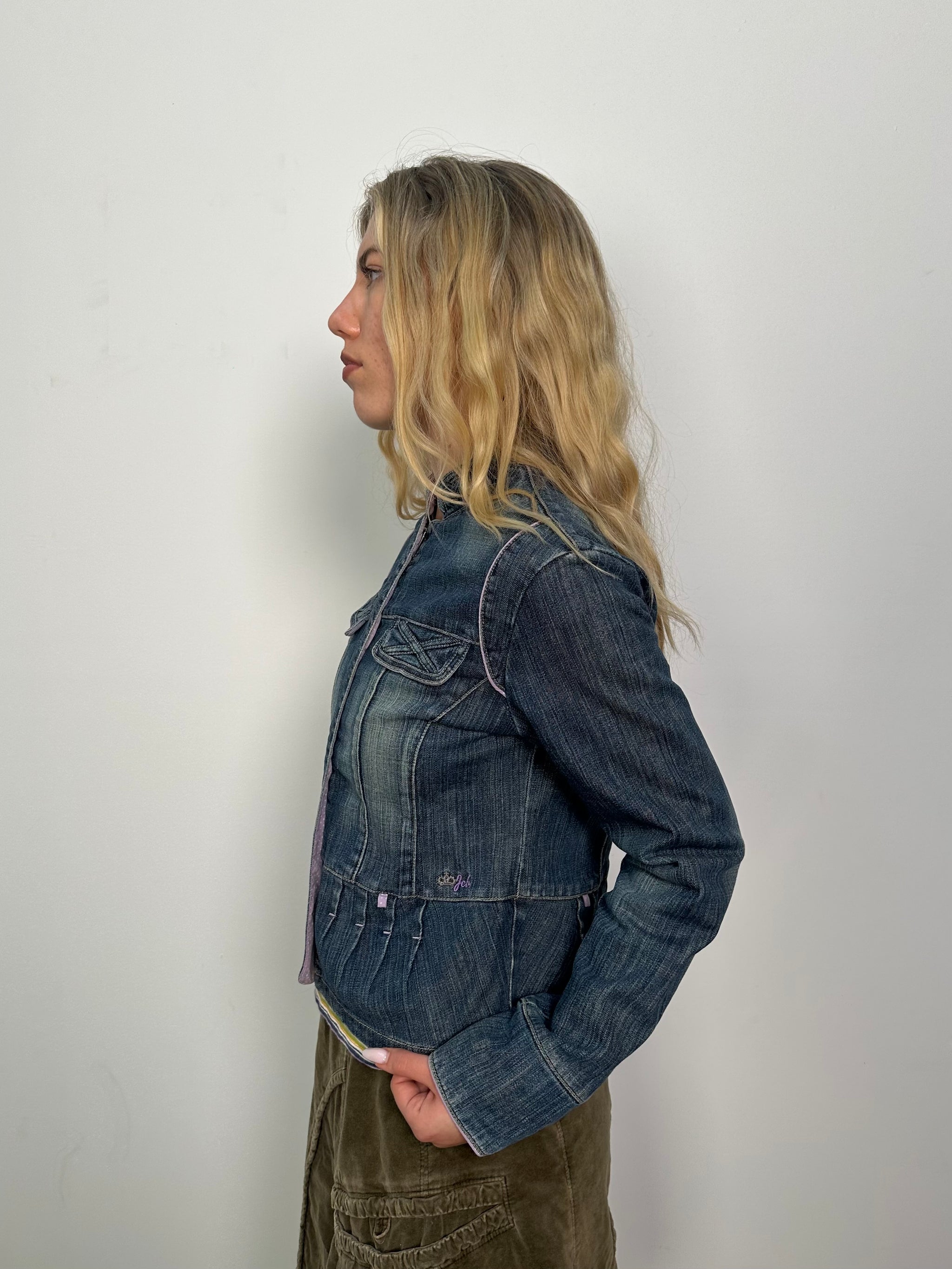 Mid Wash Detailed Construction Denim Jacket - Size M