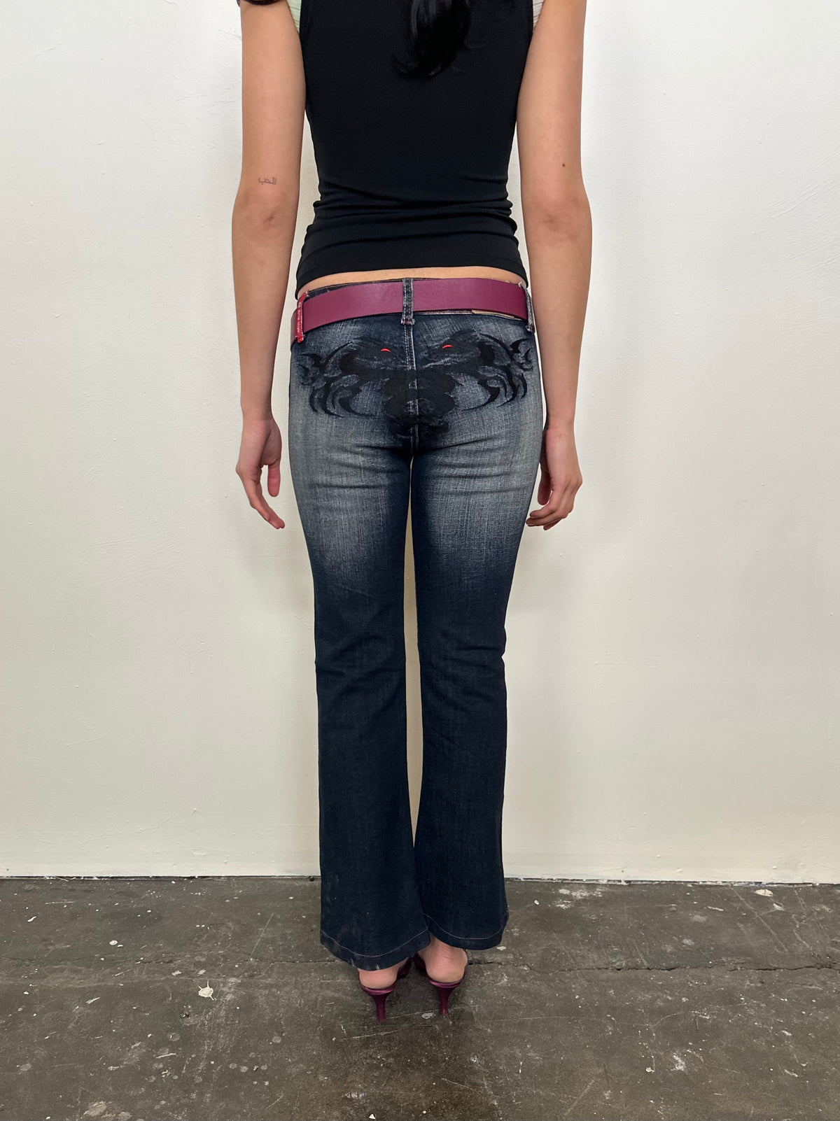 Angel Wings Washed Out Low-rise Bootleg Jeans - Size S