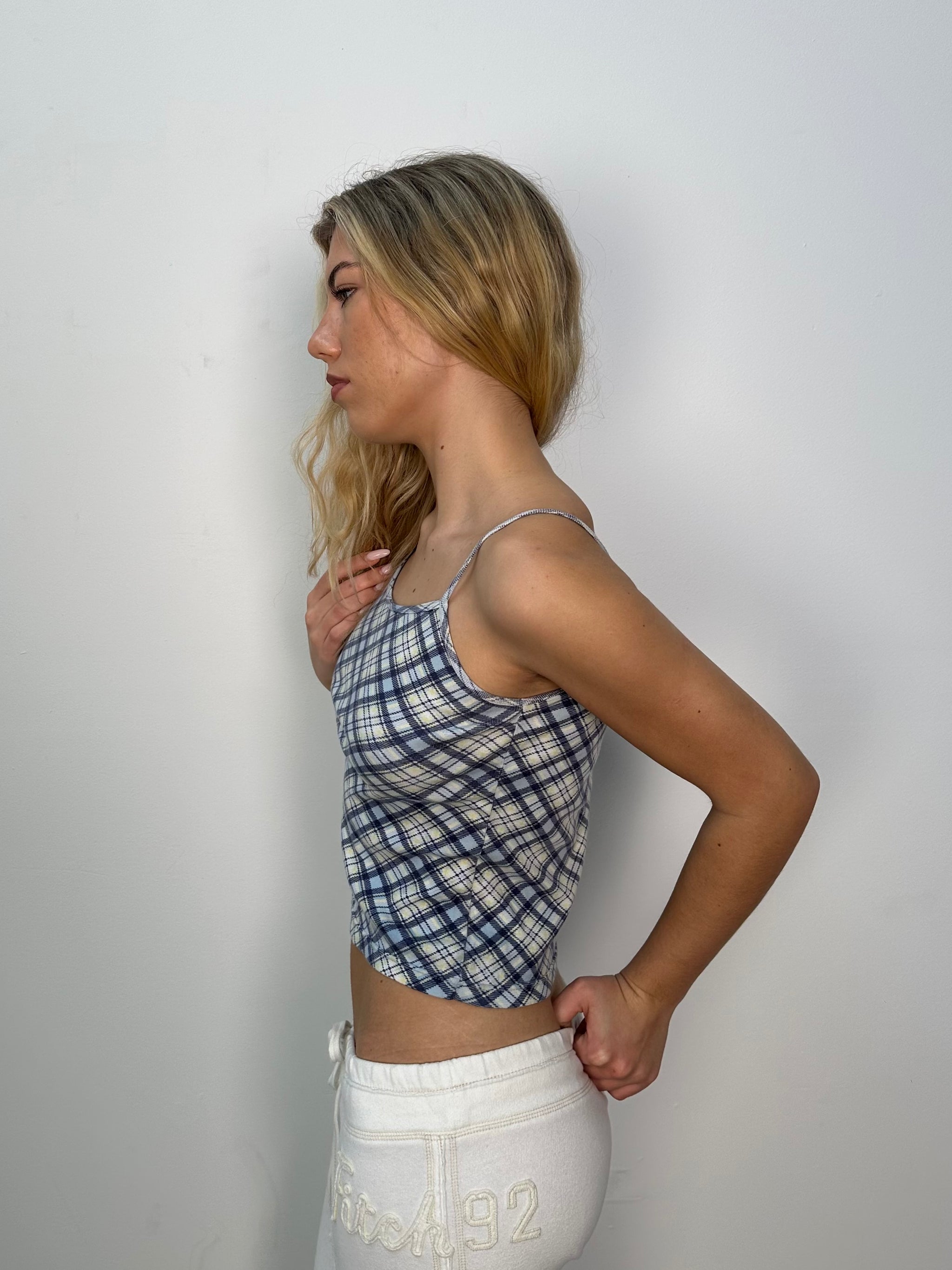 Blue Tartan Printed Cami Top - Size S