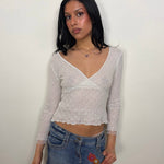 White Knitted Long Sleeve Top - Size S
