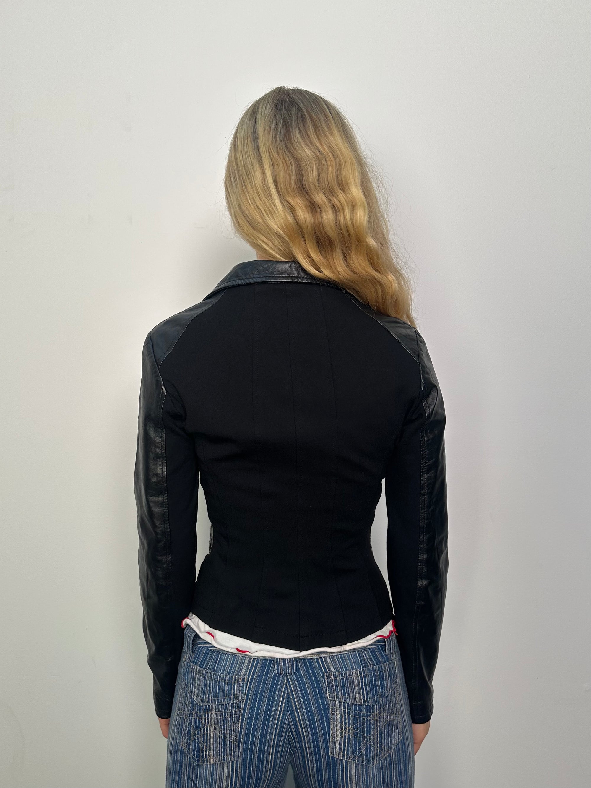 Fitted Black Leather Jacket - Size S