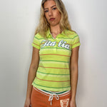 Italia Green & Orange Stripe Polo Top - Size M