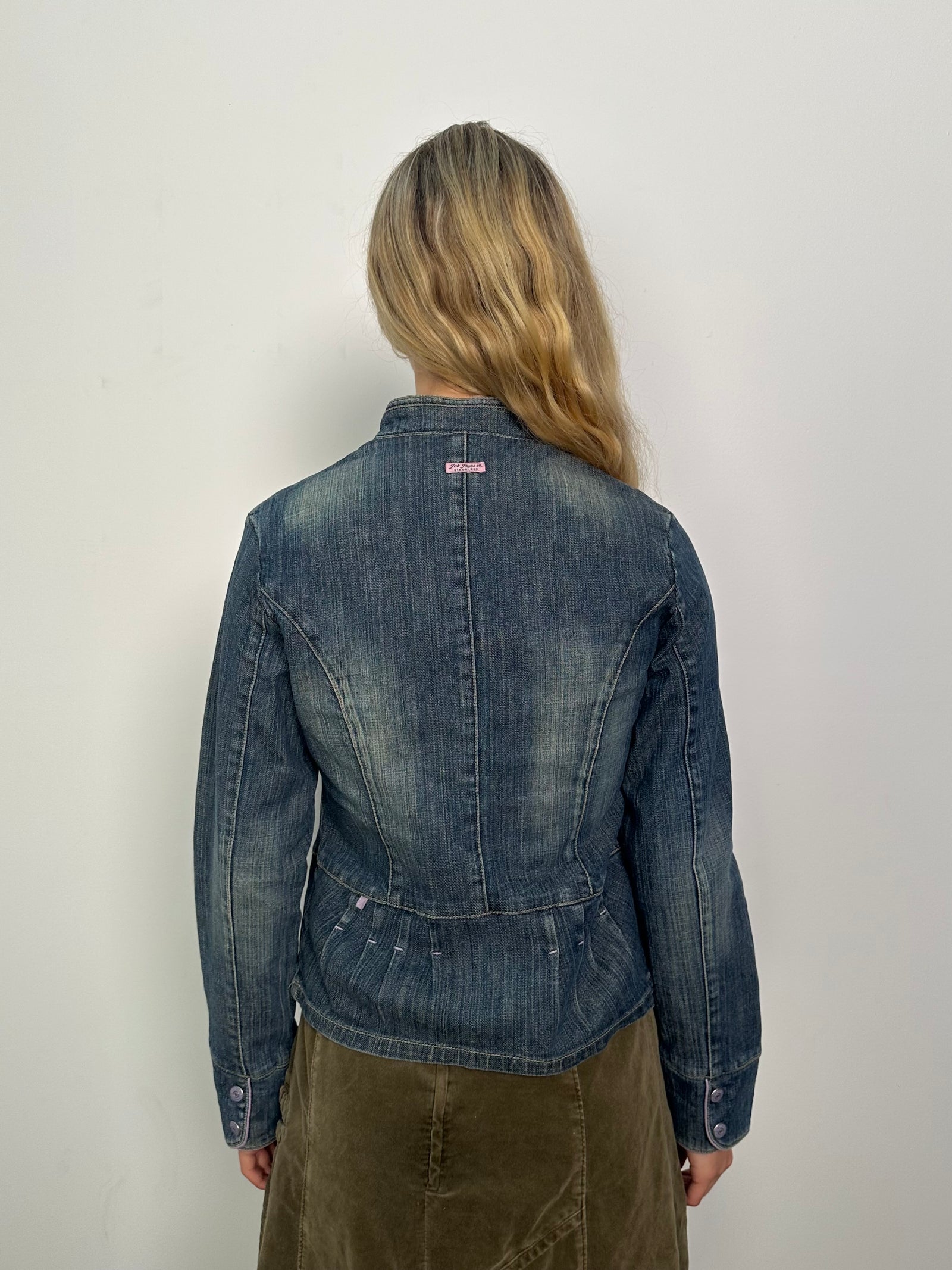 Mid Wash Detailed Construction Denim Jacket - Size M