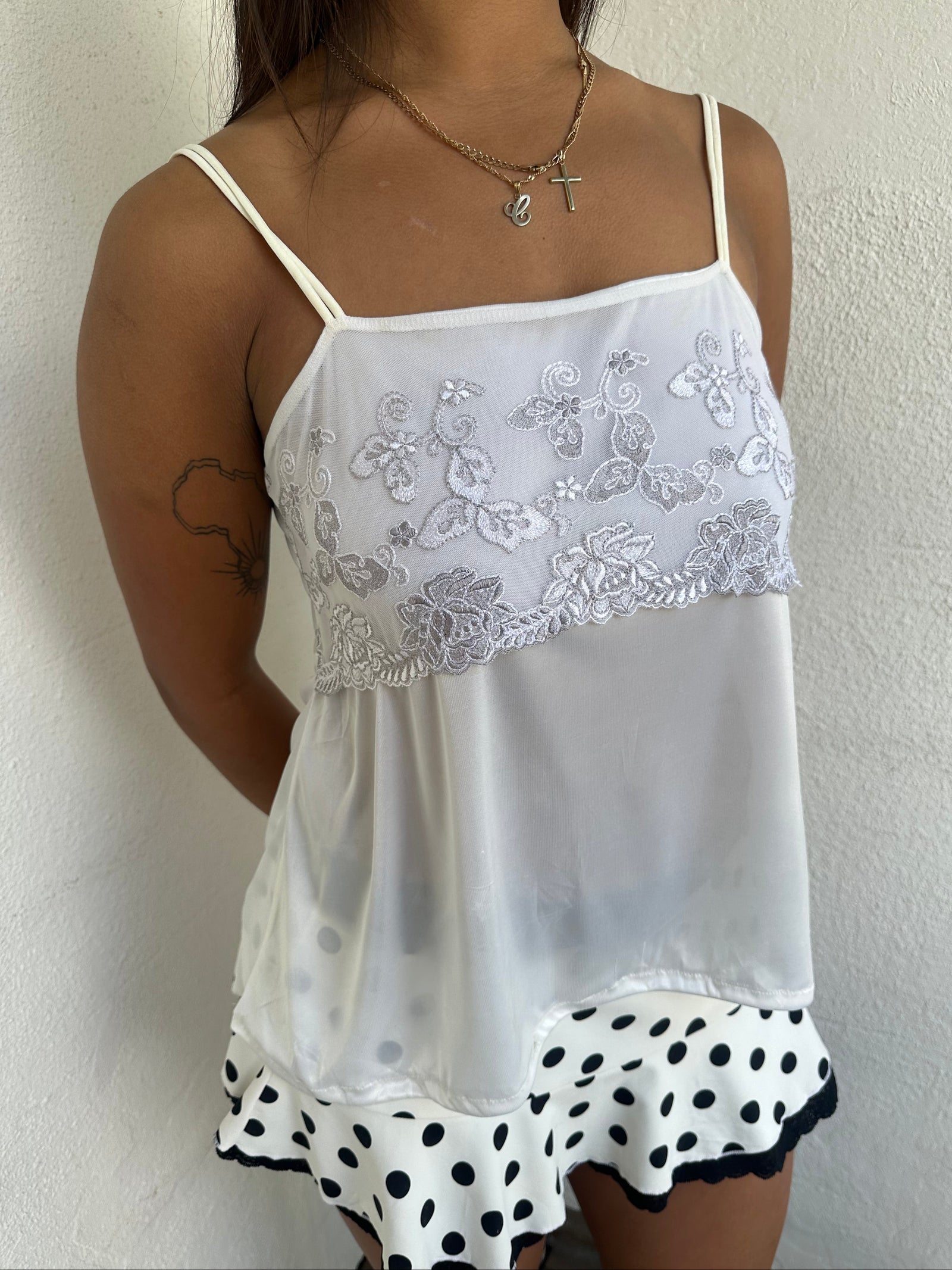 White Floral Embroidered Floaty Cami Top