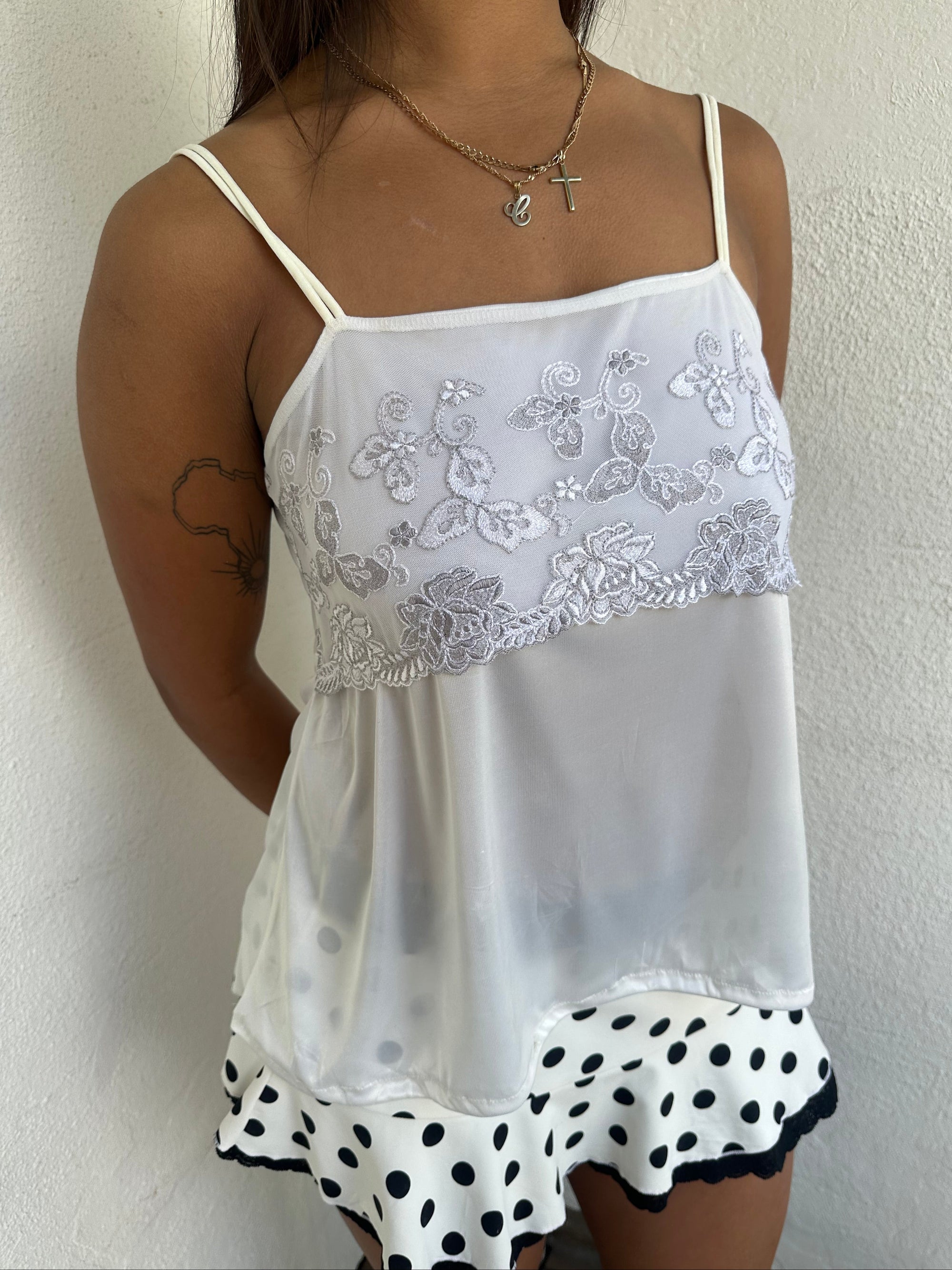 White Floral Embroidered Floaty Cami Top