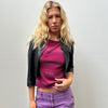 Cropped Black Leather Jacket - Size S