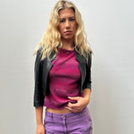 Cropped Black Leather Jacket - Size S