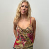 90s Green & Pink Beaded Silk Cami Top - Size M