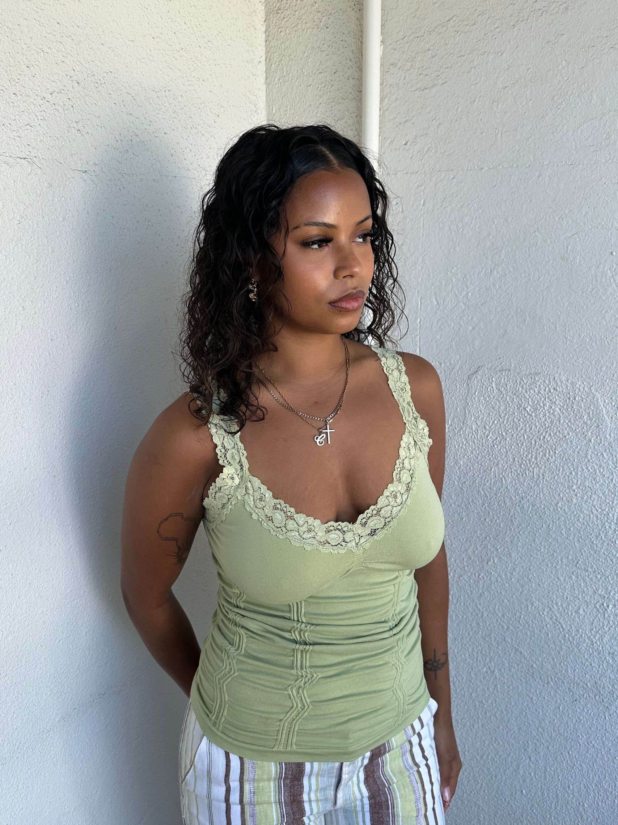 Pastel Green Lace Strap Cami - Size M