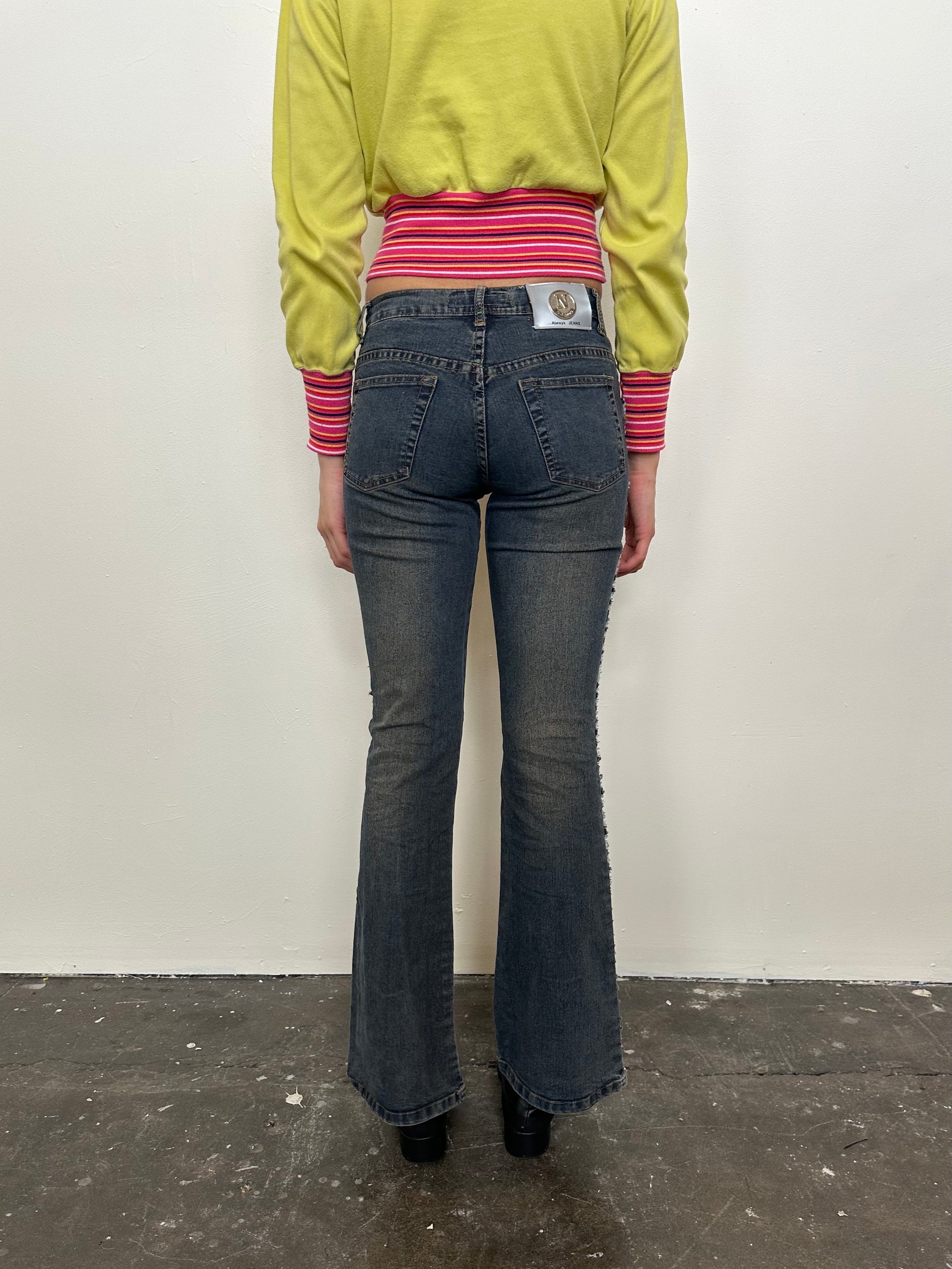 Rhinestoned Dark Wash Mid-rise Bootcut Jeans - Size XS