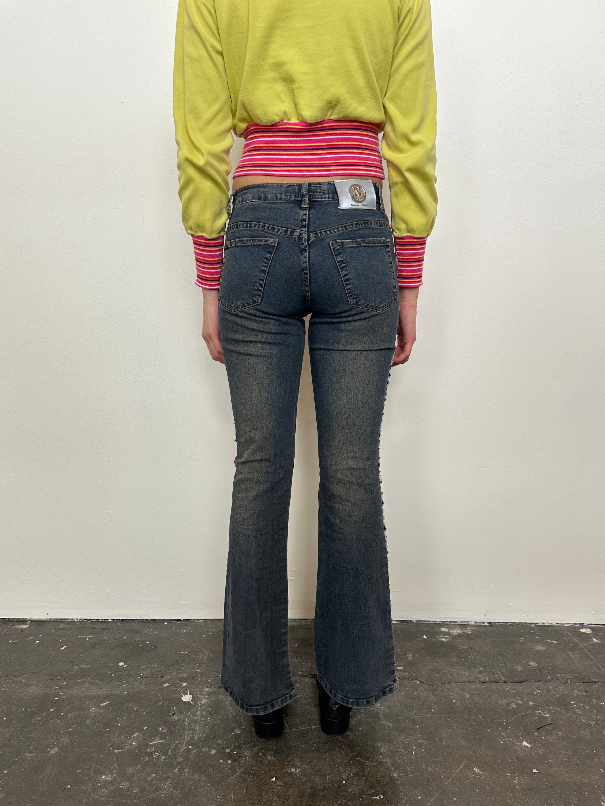 Rhinestoned Dark Wash Mid-rise Bootcut Jeans - Size XS