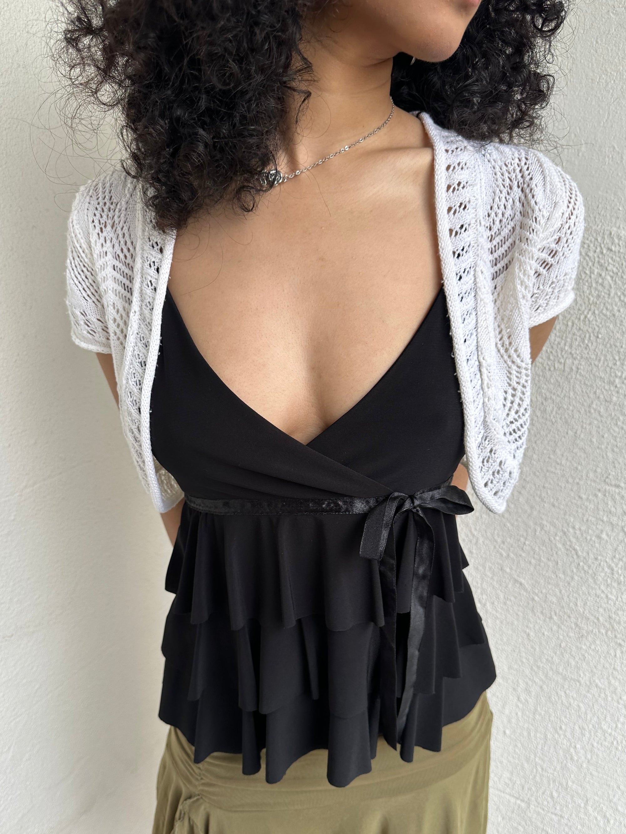 White Crochet Bolero Cardigan - Size S